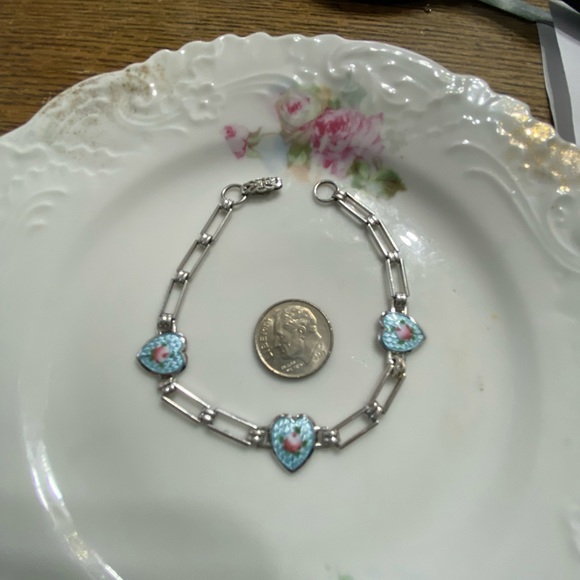 VTG Sterling 3 Hearts Guilloche Bracelet - Picture 4 of 10